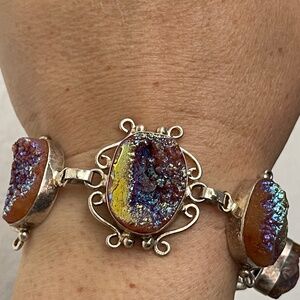 Sterling silver 925 Drusy quartz stones link bracelet